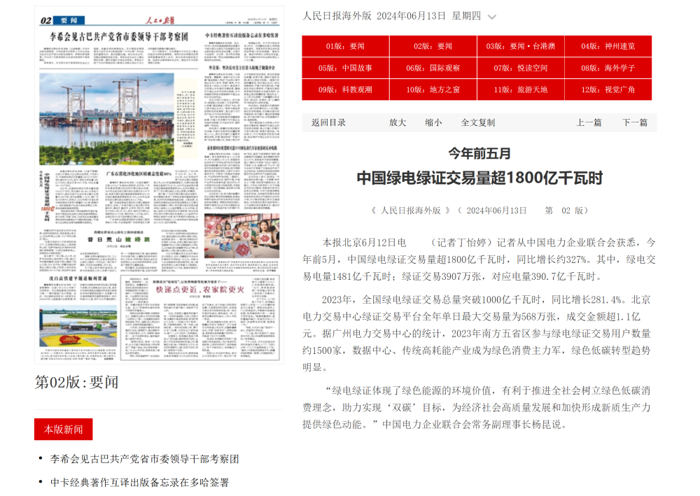 【人民日报海外版】今年前五月中国绿电绿证交易量超1800亿千瓦时-1